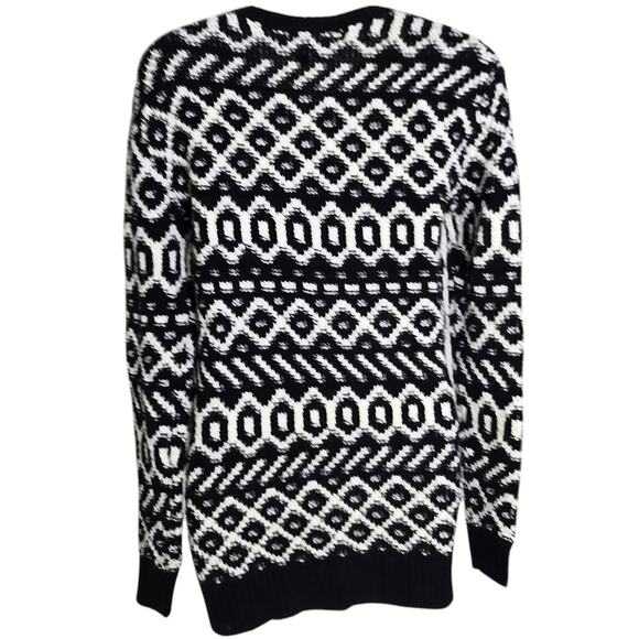 Ann Taylor Womens Geometric Print Sweater XS Black White Side Zipper‎ Wool Blend - Picture 6 of 9
